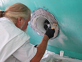 Atlantic Yacht Basin installing an Imtra Bow Thruster aboard this Grand Banks